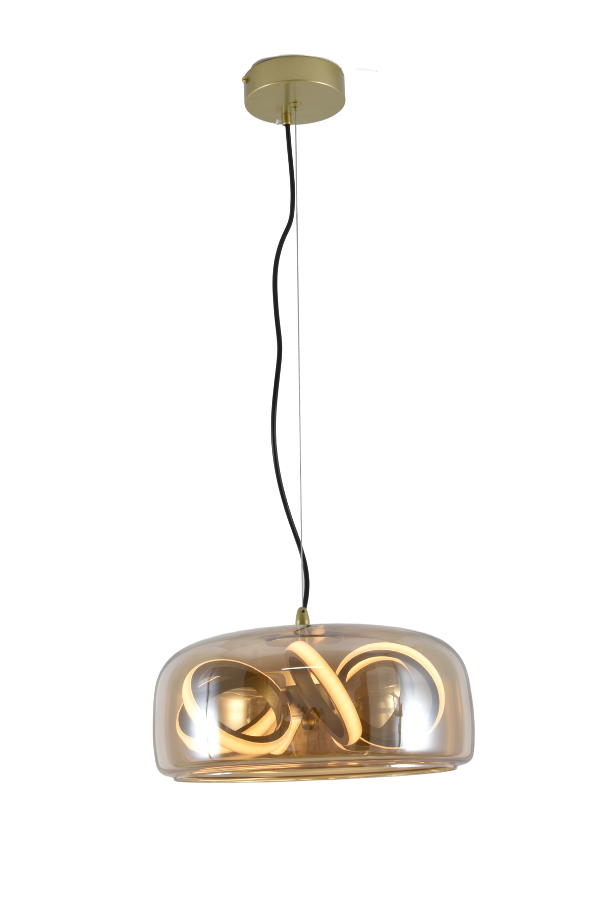 Selene lámpara colgante de vidrio ámbar con filamento LED en espiral