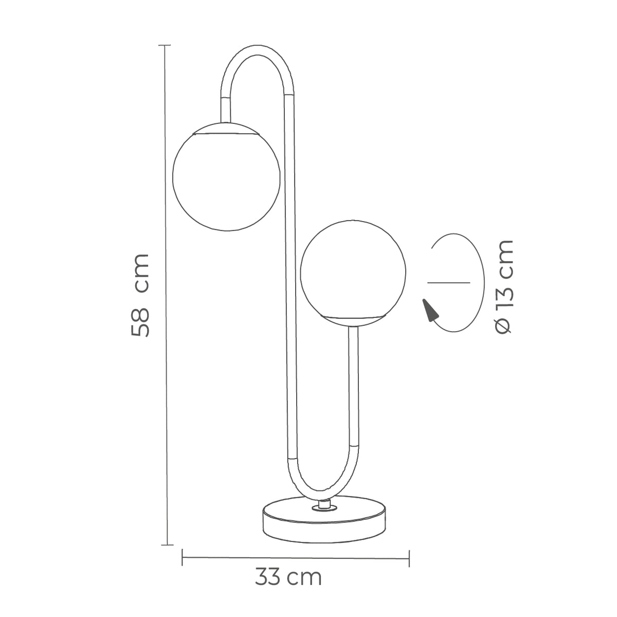 Lámpara de mesa Perla, diagrama de medidas
