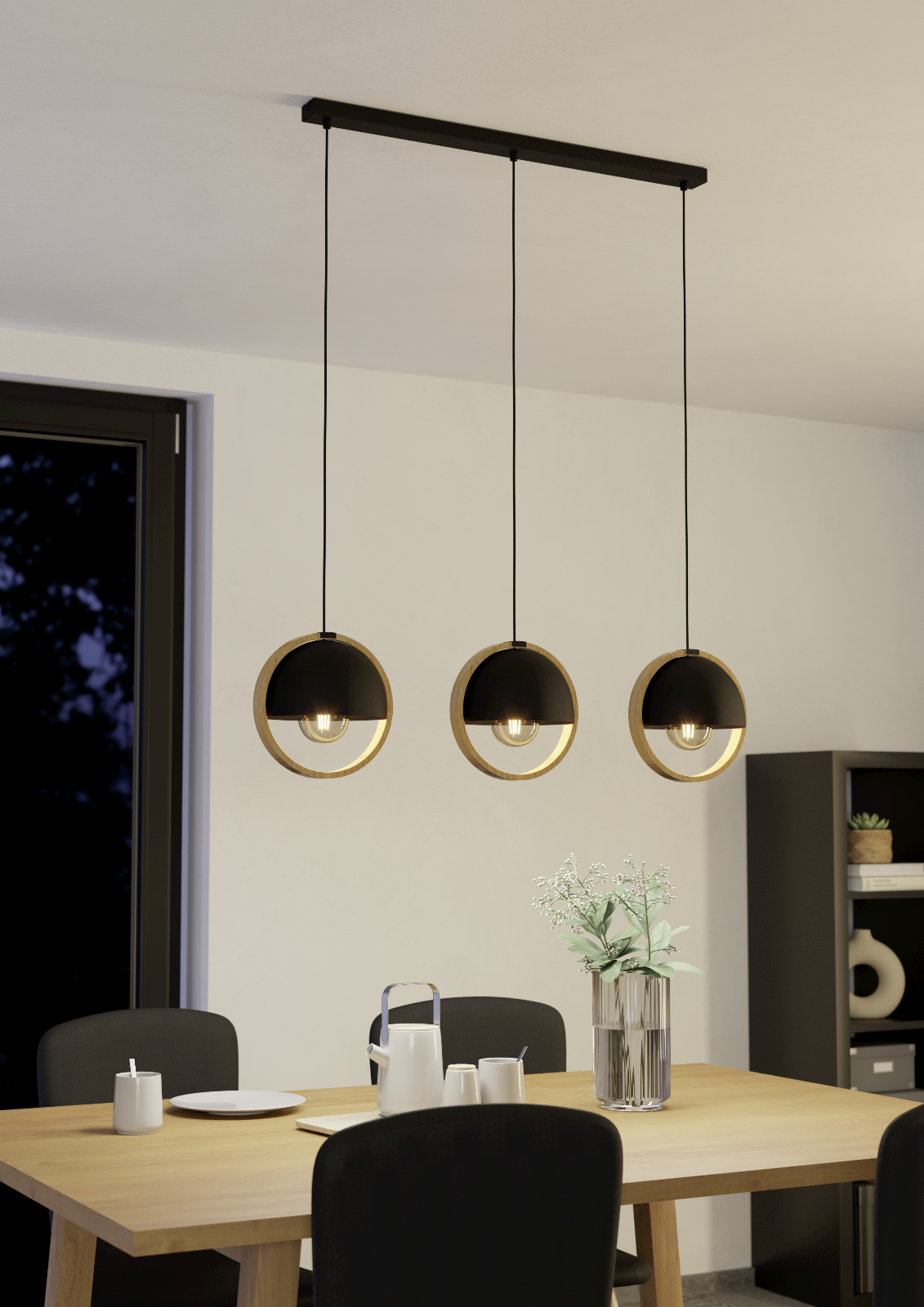 Lámpara colgante Luna triple, instalada