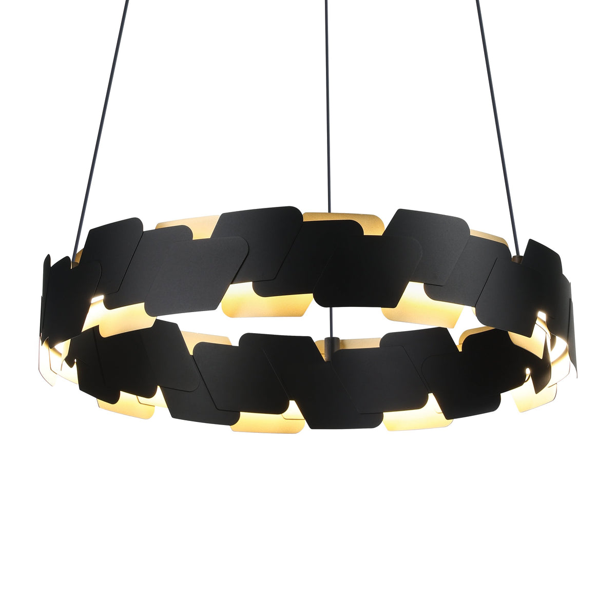 Lámpara colgante Auria circular, detalle de acabado en negro y dorado