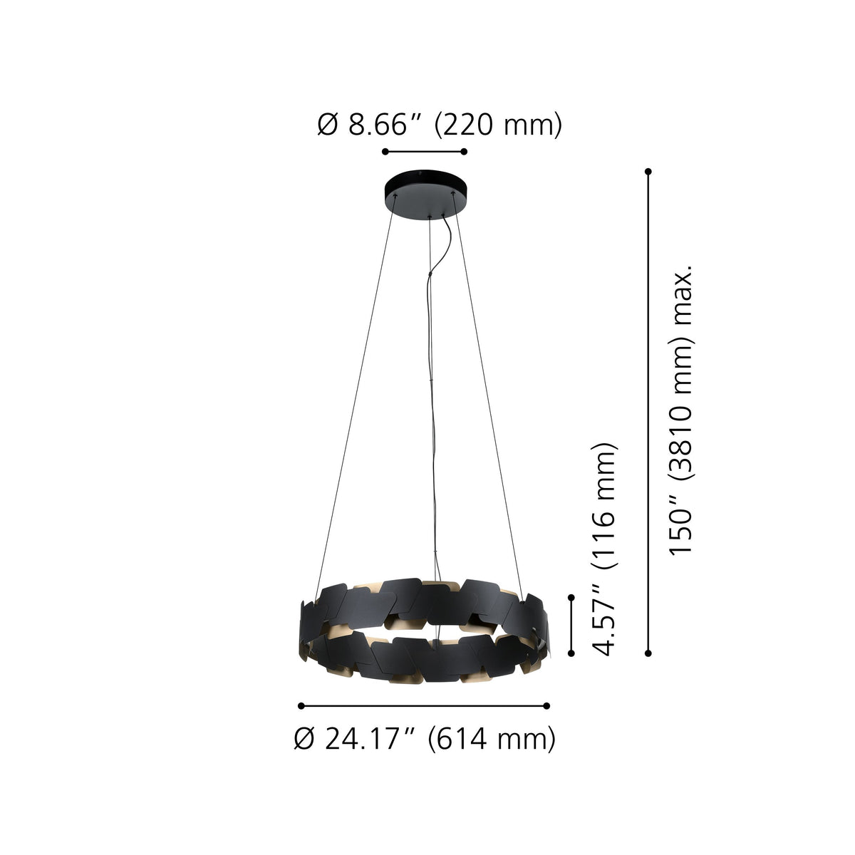 Lámpara colgante Auria circular, medidas y dimensiones