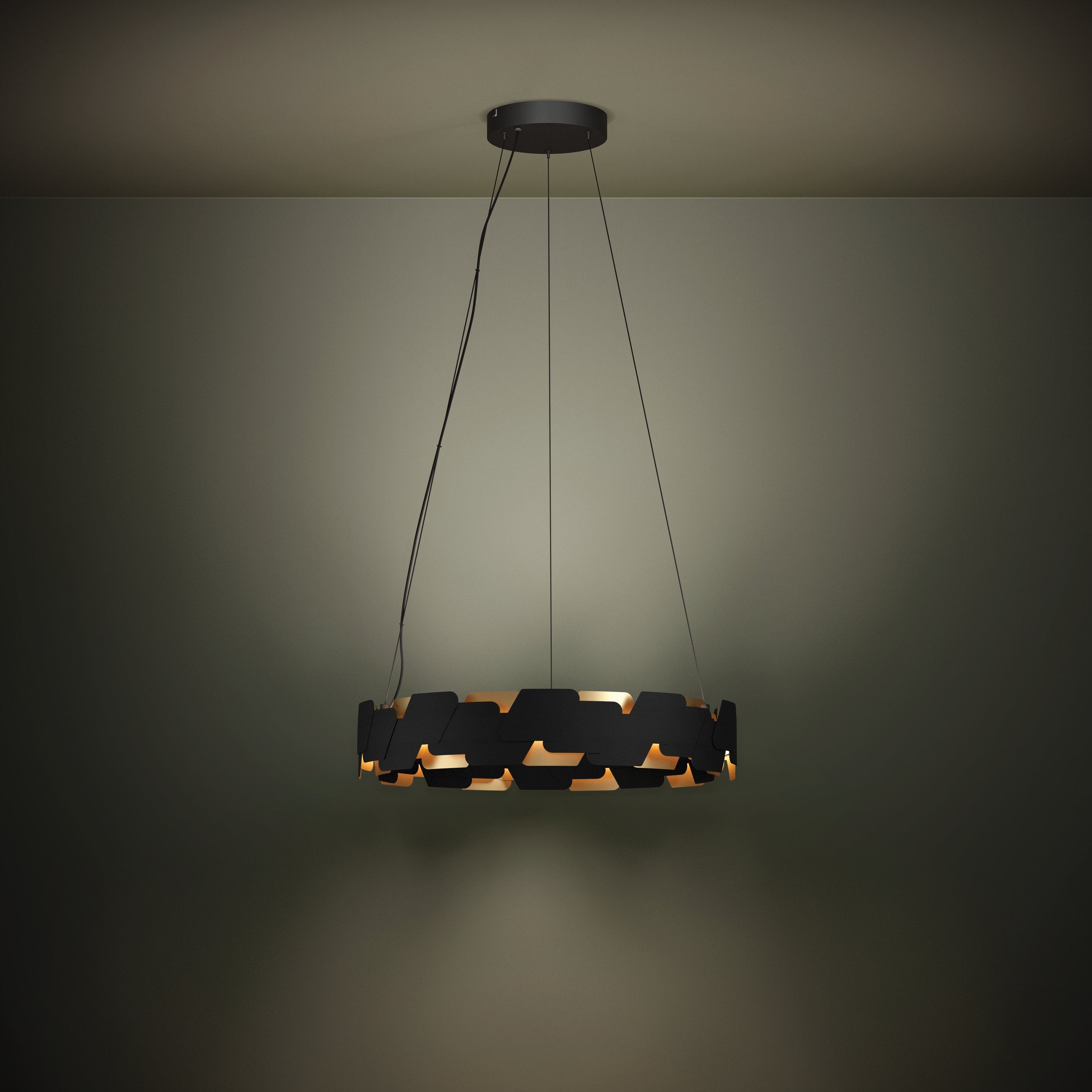 Lámpara colgante Auria circular, ambiente iluminado