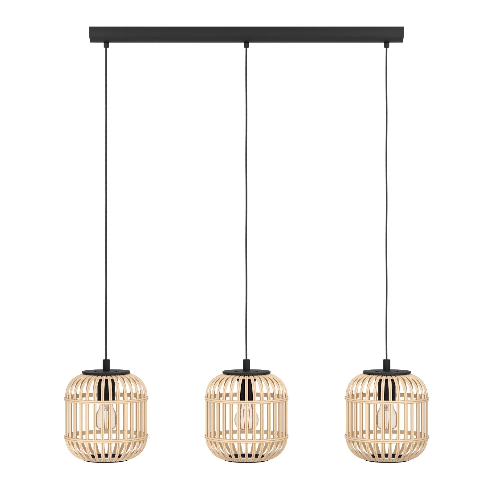 Lámpara colgante Nido triple de madera tejida, vista general