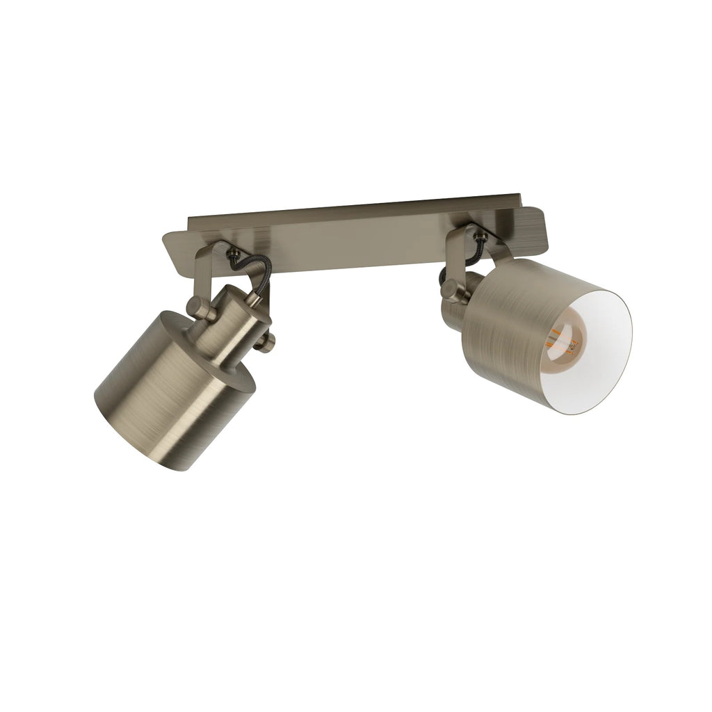 Faro de 2 luces spot orientable en crema-oro y blanco sobre fondo blanco