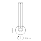 Lámpara colgante Alabastro, diagrama de dimensiones: 26 cm de altura y 30 cm de diámetro