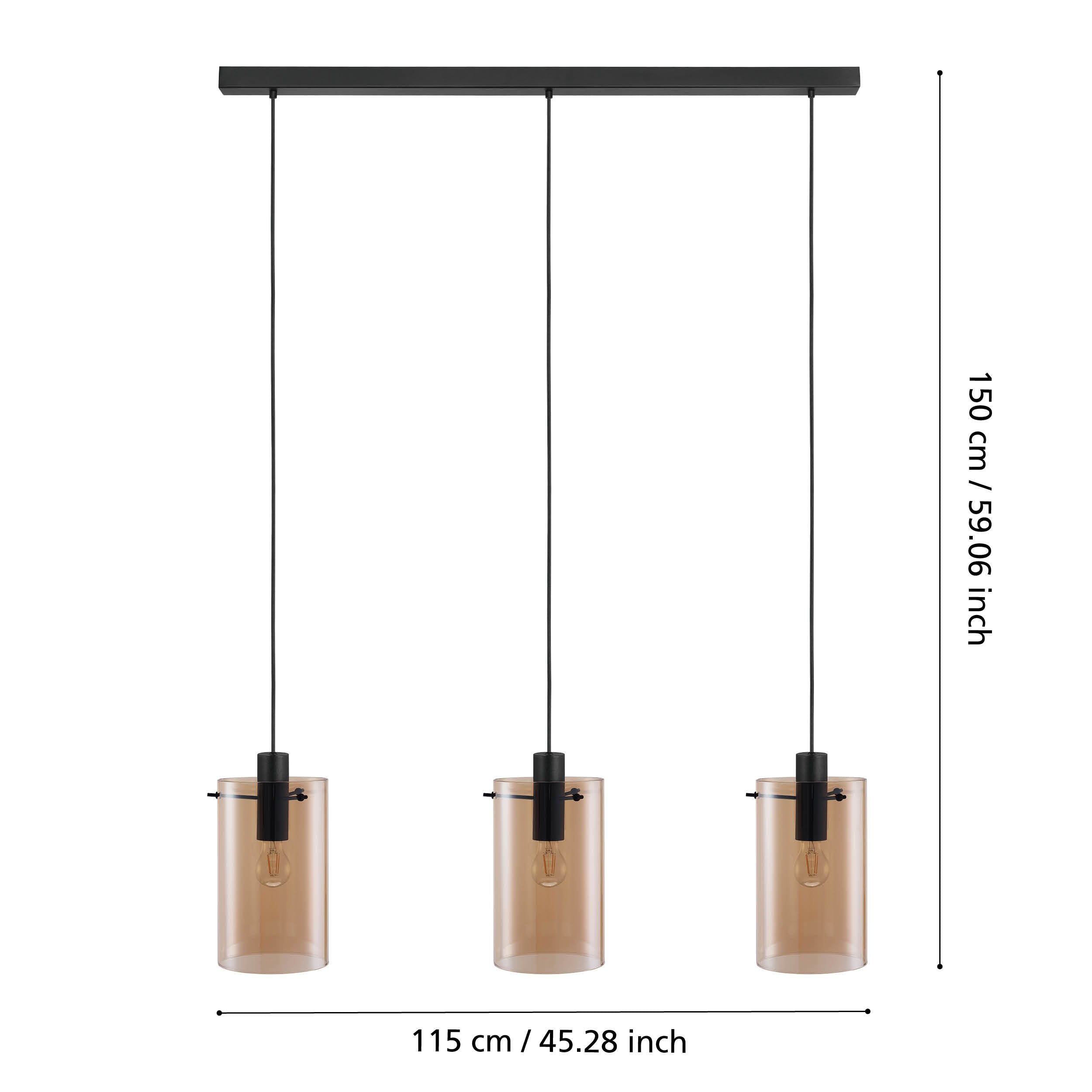 Lámpara colgante Ambra 3 luces - dimensiones