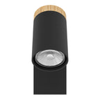 Spot Kova en negro con detalle de madera, vista frontal