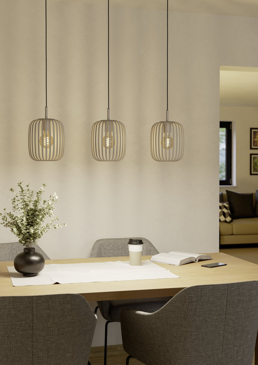 Citrino lineal Arena lámpara colgante sobre una mesa de comedor