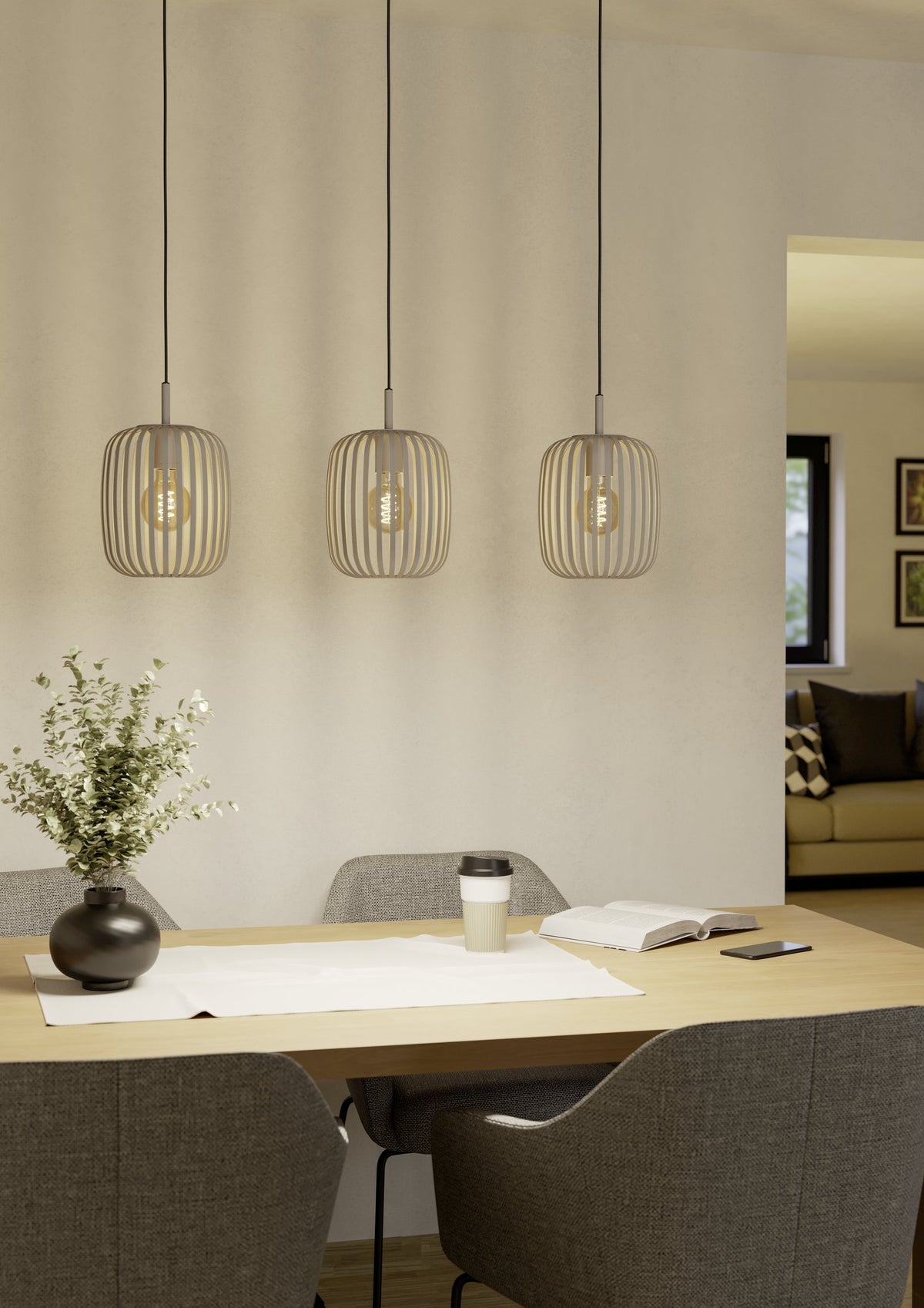 Citrino lineal Arena lámpara colgante sobre una mesa de comedor