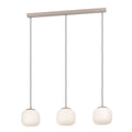 Lámpara colgante Duna cascada de 3 luces, detalle de los globos de vidrio grabado