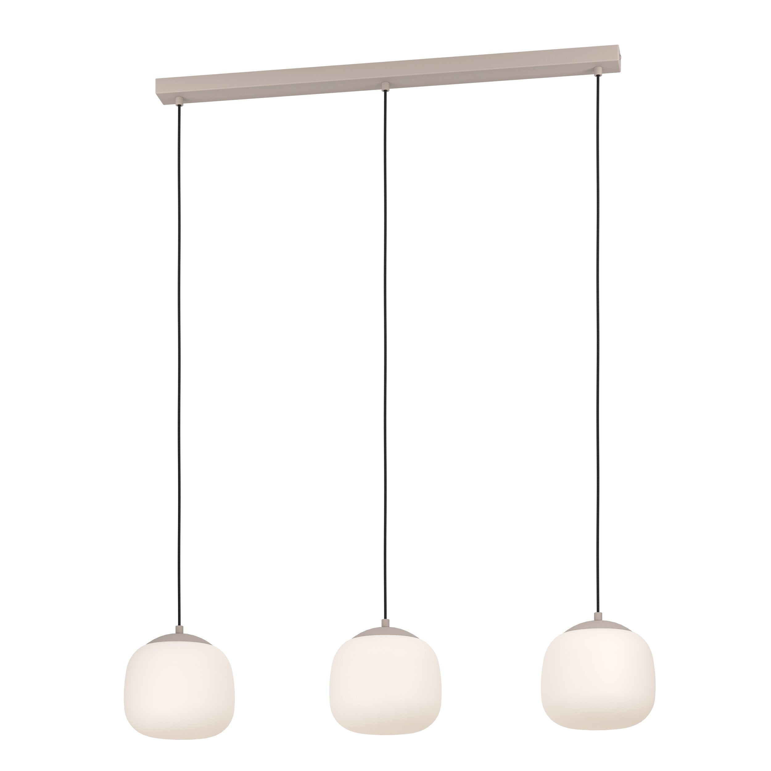 Lámpara colgante Duna cascada de 3 luces, detalle de los globos de vidrio grabado