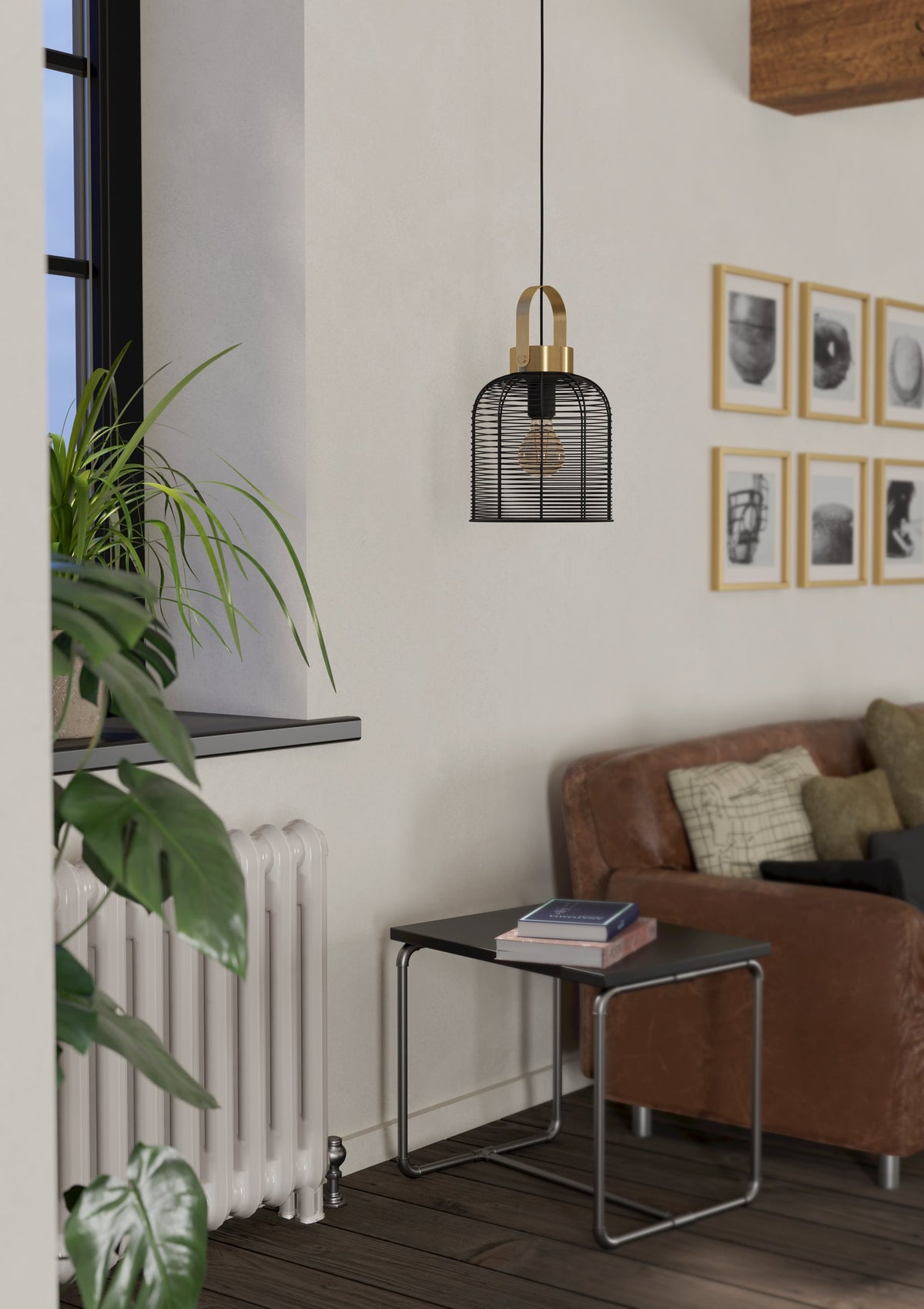 Lámpara colgante Arion instalada en sala de estilo industrial