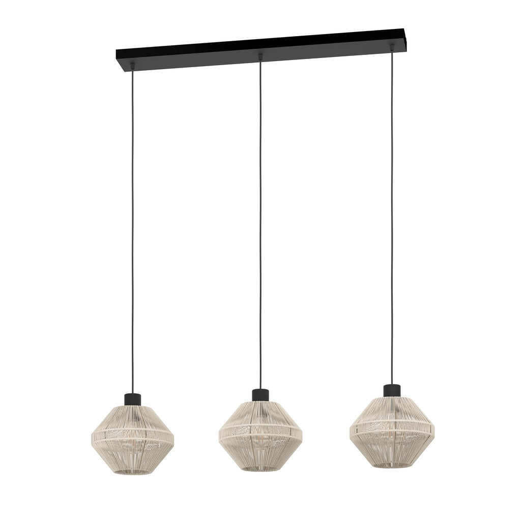 Rafia cascada de 3 luces, lámpara colgante de hilo trenzado, sobre fondo blanco
