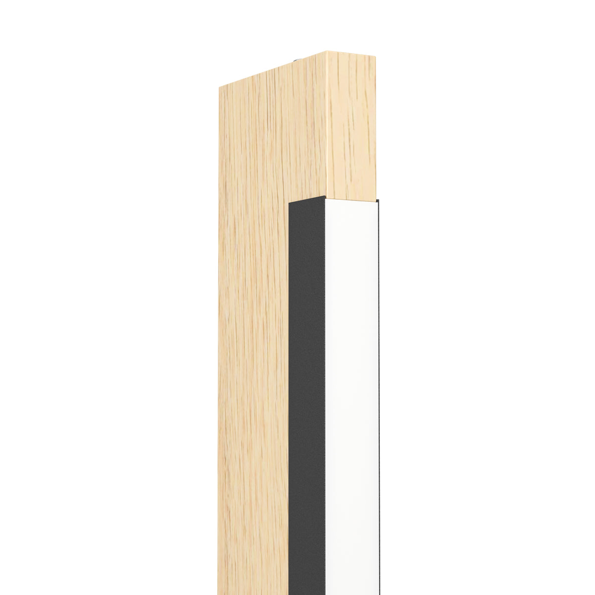 Detalle de la madera y la franja de luz de la lámpara de mesa Aldara