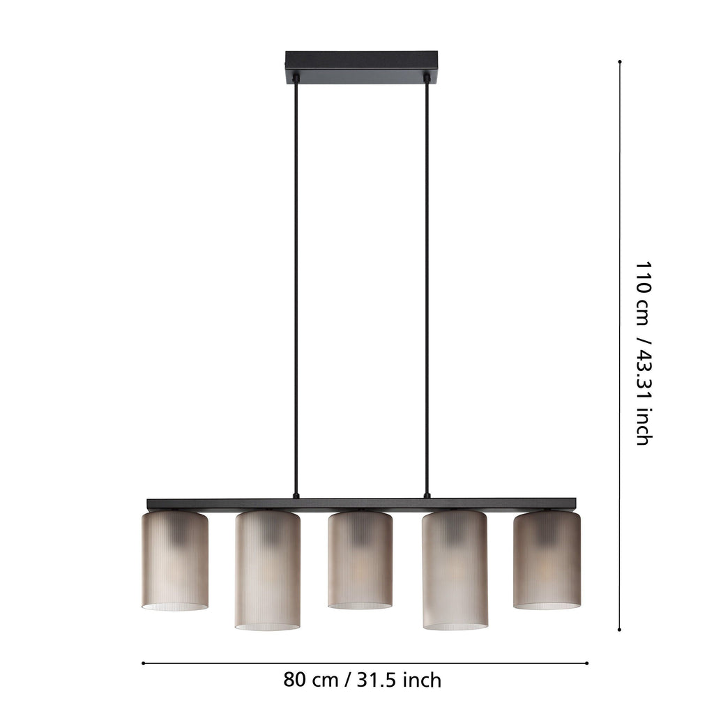 Lámpara colgante Vesna de 5 luces con medidas de largo y altura